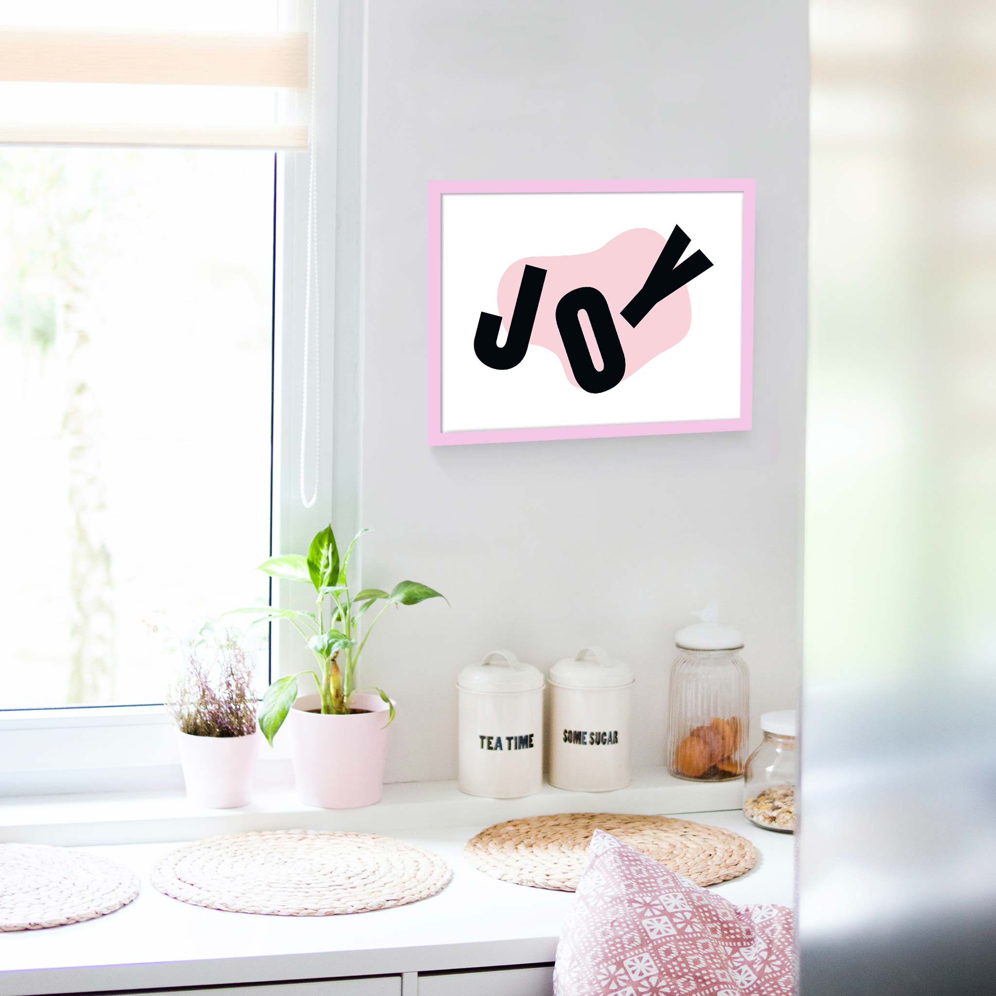 JOY (large letters spread across the canvas)