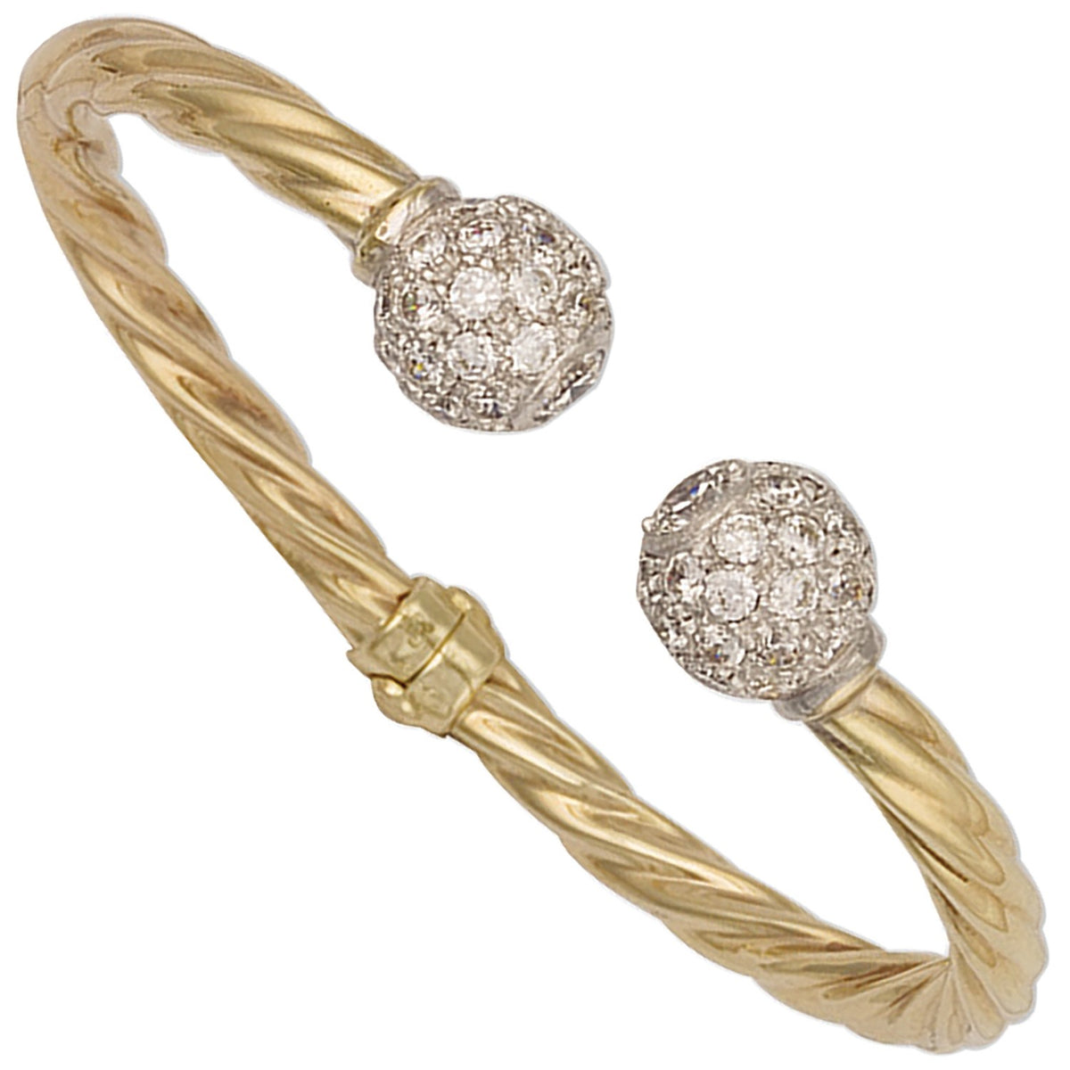 Yellow Gold Hinghed Twisted Cz Torque Bangle