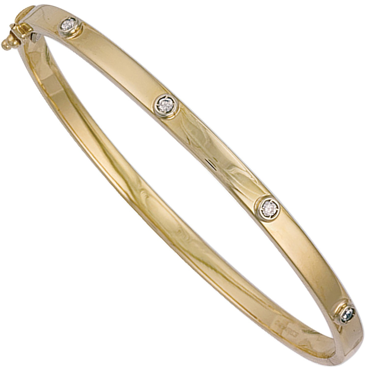 Yellow Gold Hollow Cz Oval Bangle