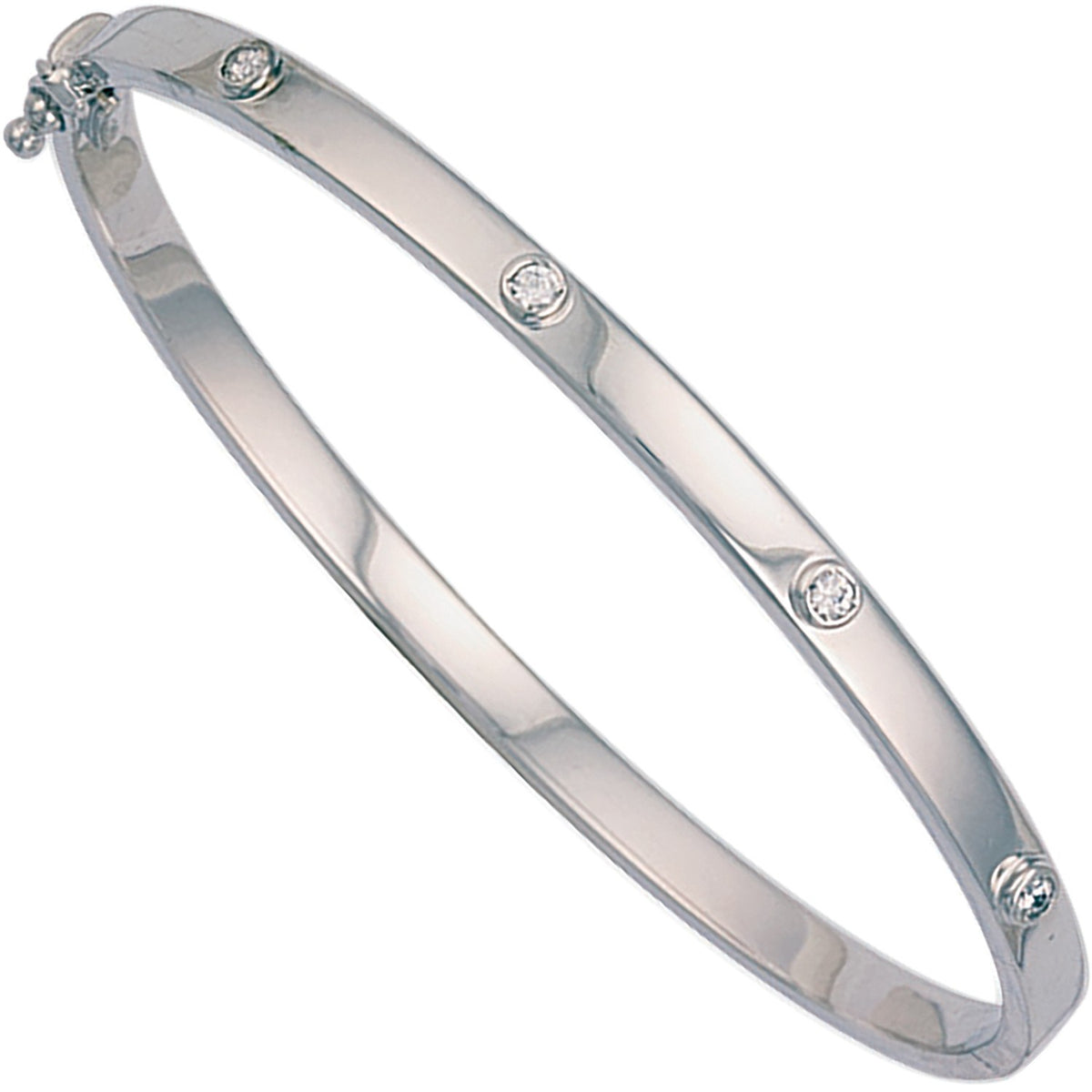 White Gold Hollow Cz Oval Bangle