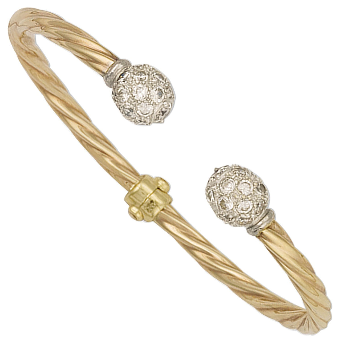 Yellow Gold Hinghed Twisted Cz Torque Bangle