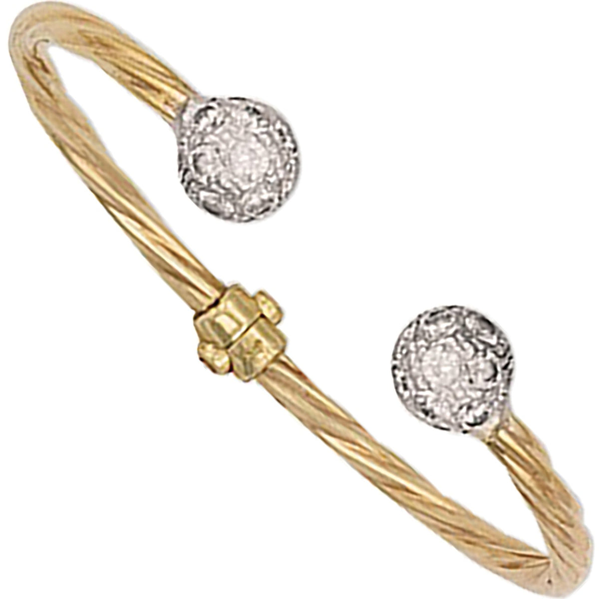 Yellow Gold Hinged Cz Baby Torque Bangle