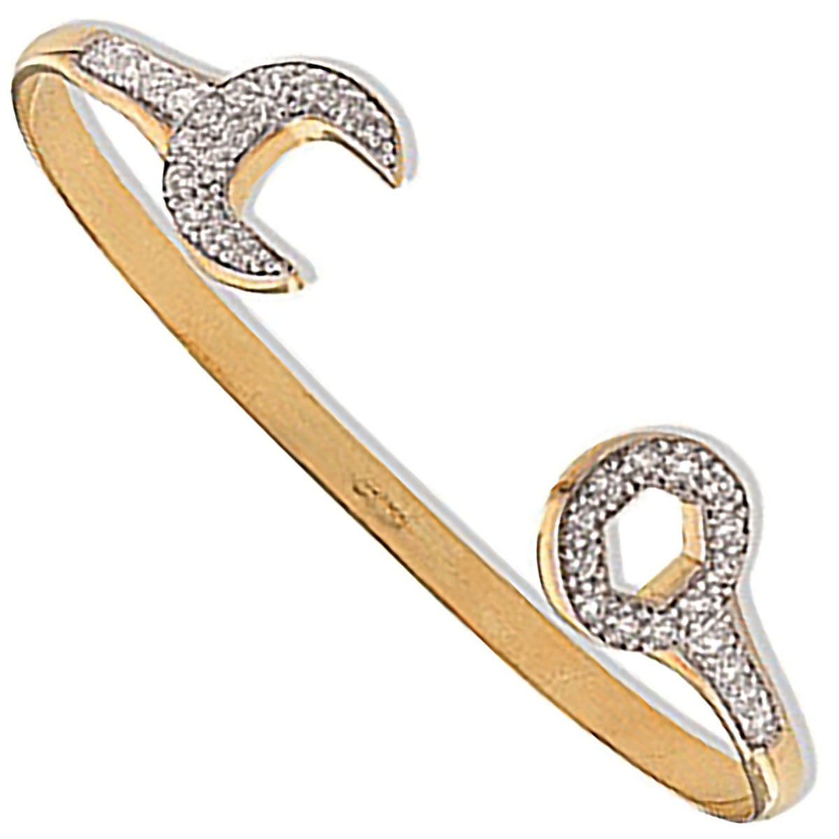 Yellow Gold Baby Cz Spanner Bangle