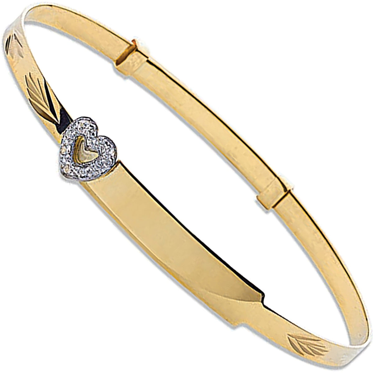 Yellow Gold Cz Heart D/C Expandable Baby Bangle