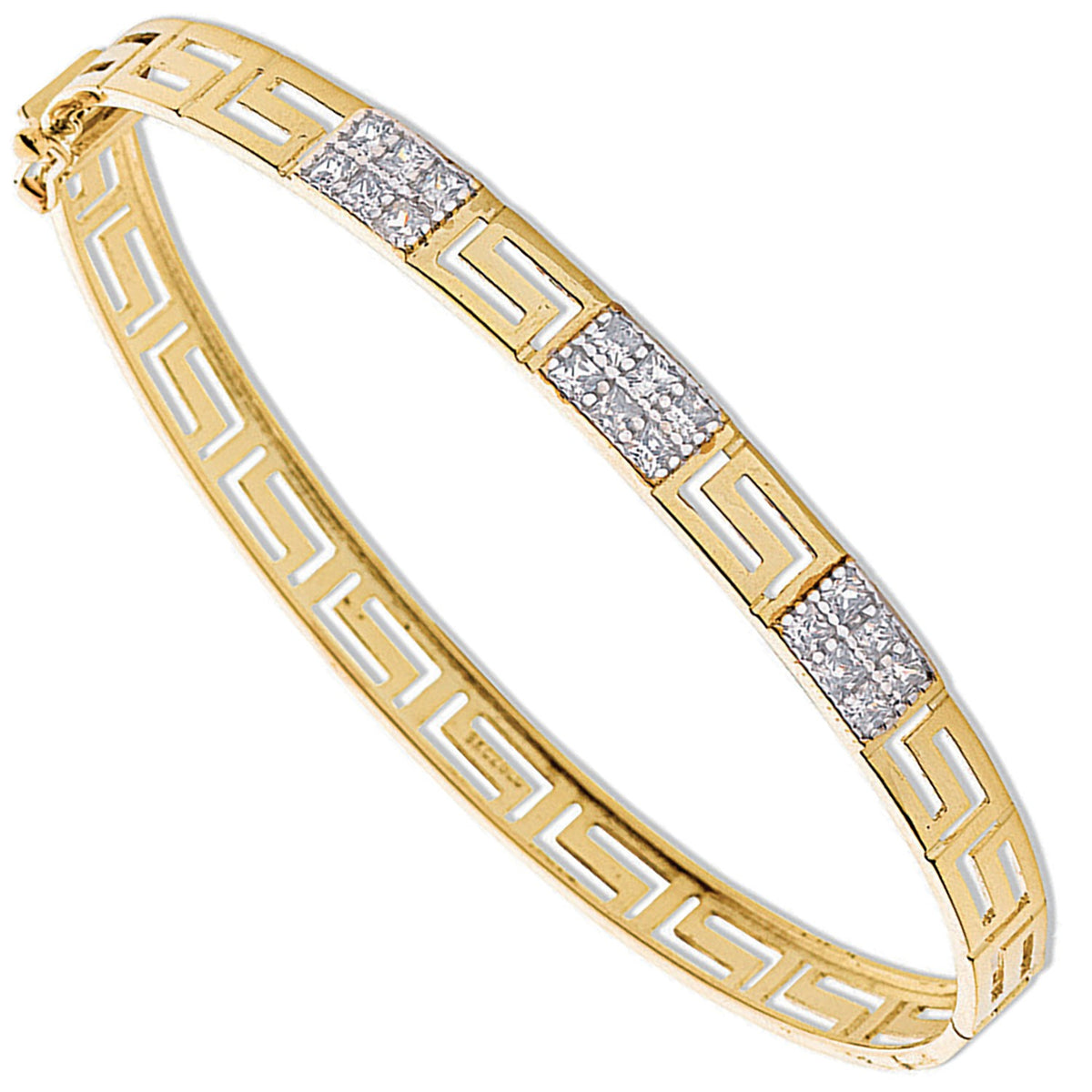 Yellow Gold Cz Greek Key Bangle