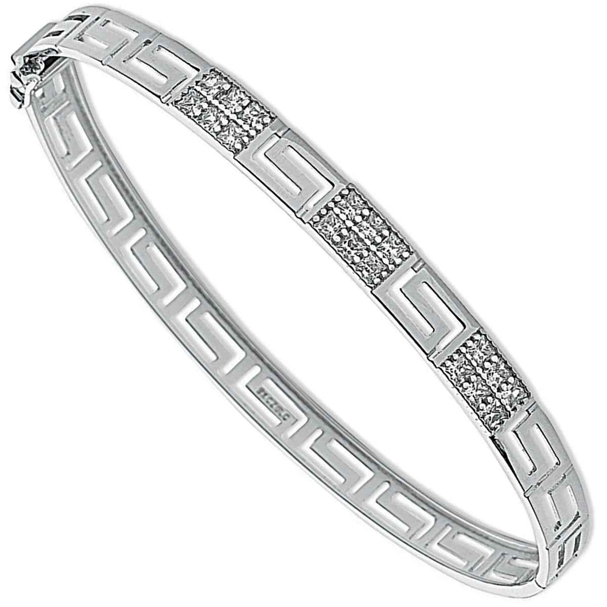 White Gold Cz Greek Key Bangle