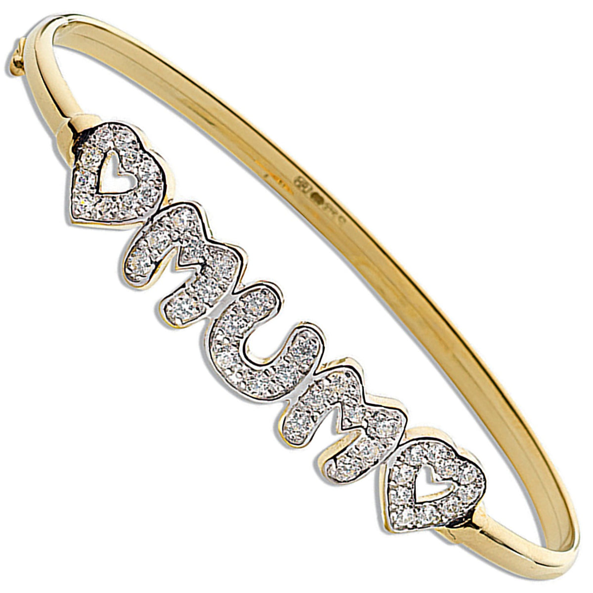 Yellow Gold Cz Heart / Mum Bangle