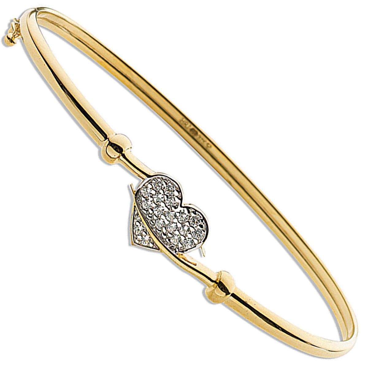 Yellow Gold Cz Heart Bangle