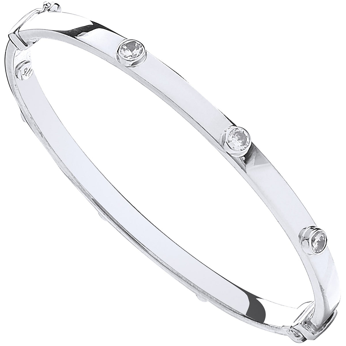 White Gold Hollow Oval Baby Cz Bangle