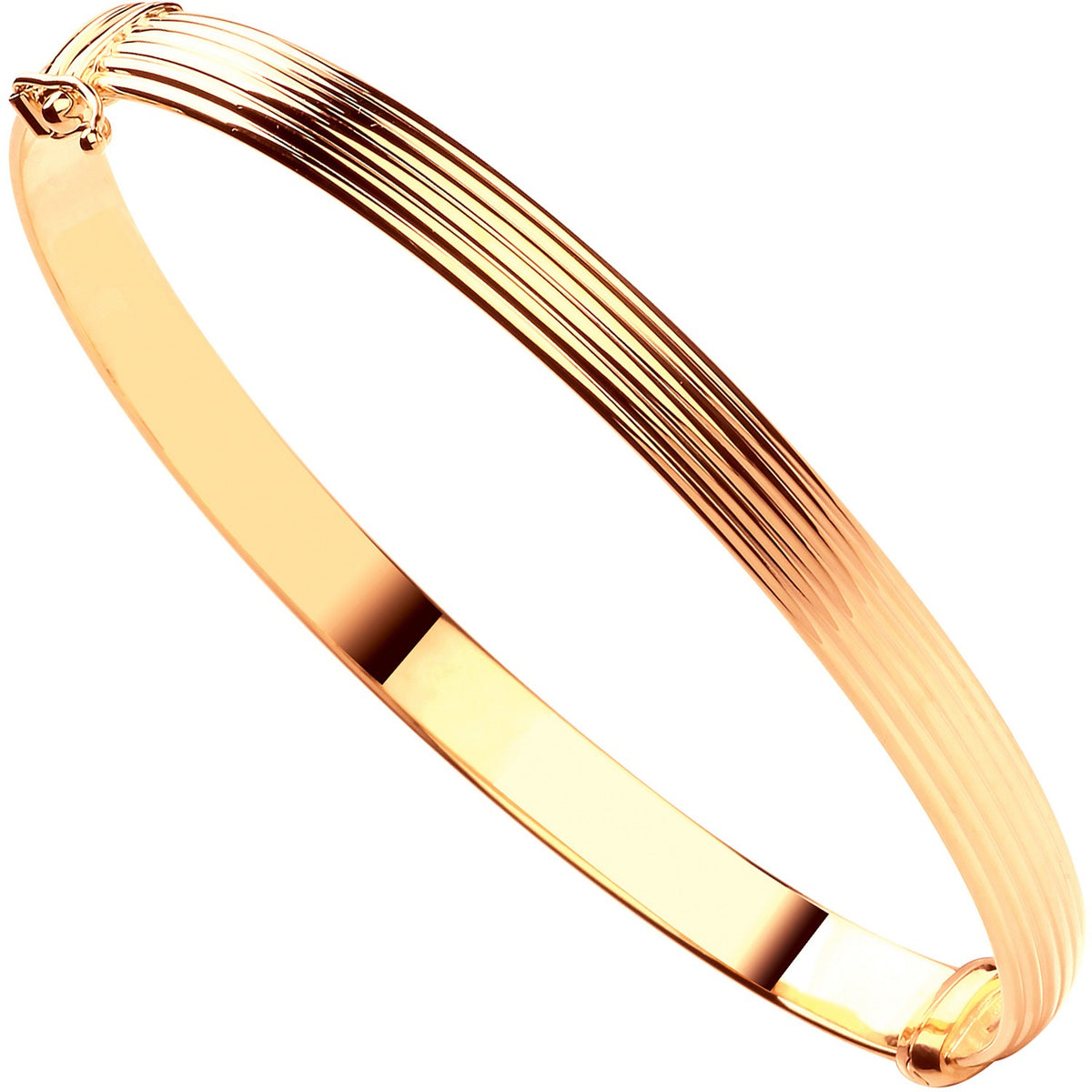 Yellow Gold Hollow Ribbed Ladies Bangle