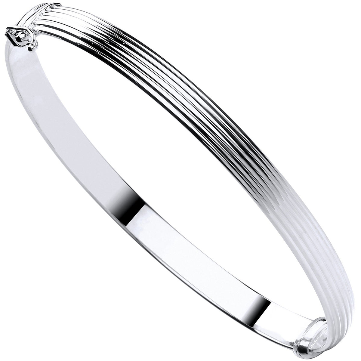 White Gold Hollow Ribbed Ladies Bangle