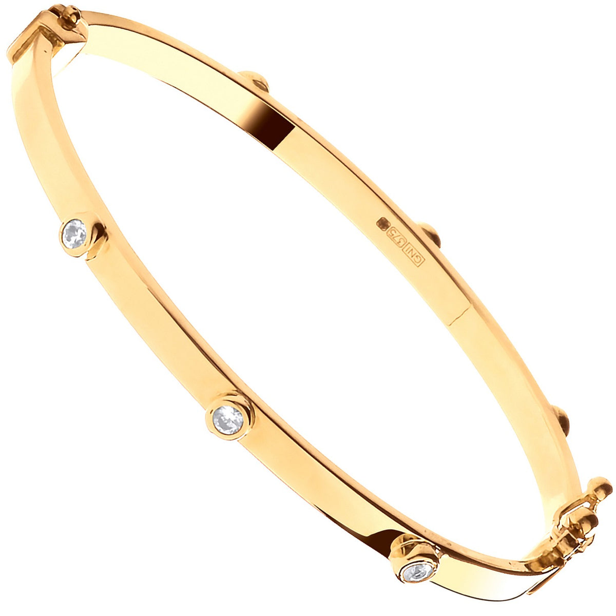 Yellow Gold Hollow Oval Cz Baby Bangle