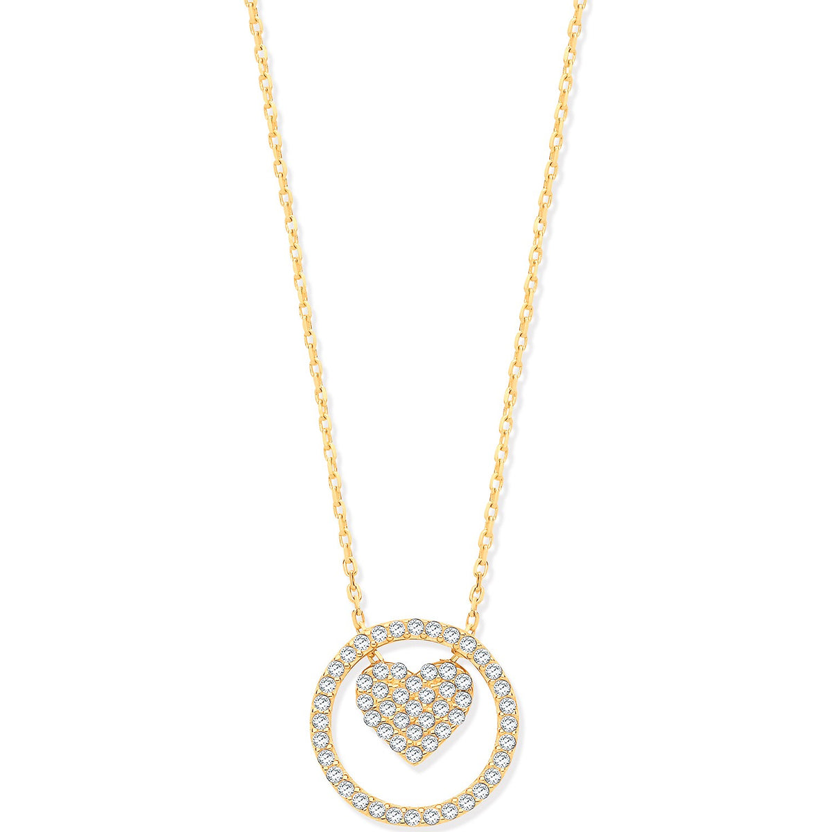 9ct Yellow Gold Circle of Life Cz Pendant 17&quot; Chain with Heart