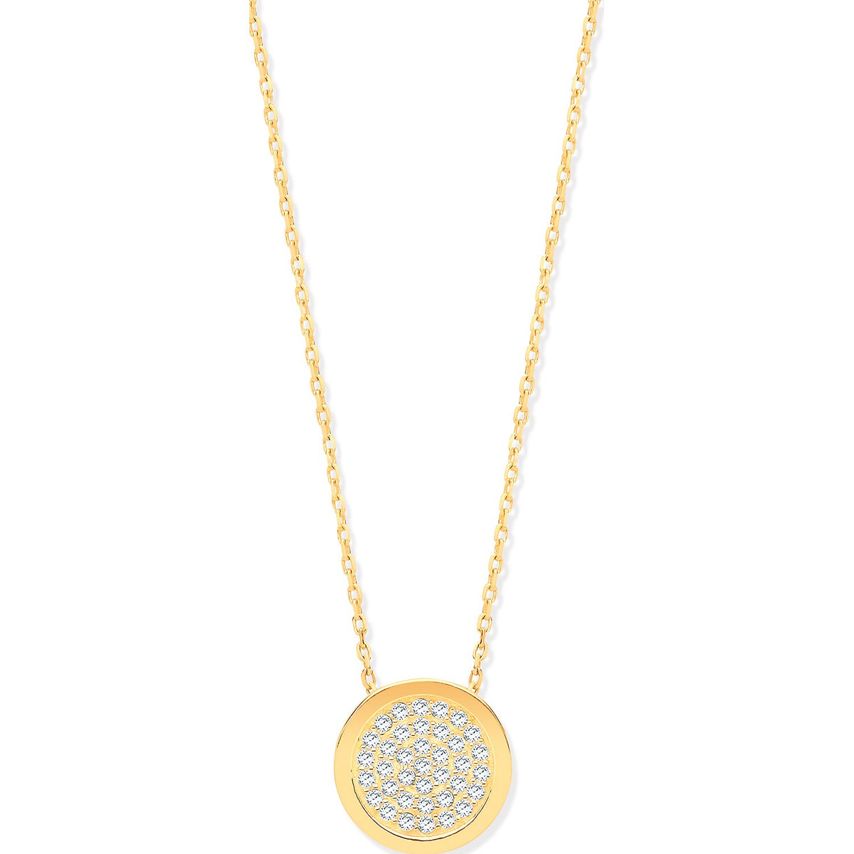 9ct Yellow Gold Full Circle Cz Pendant 17&quot; Chain
