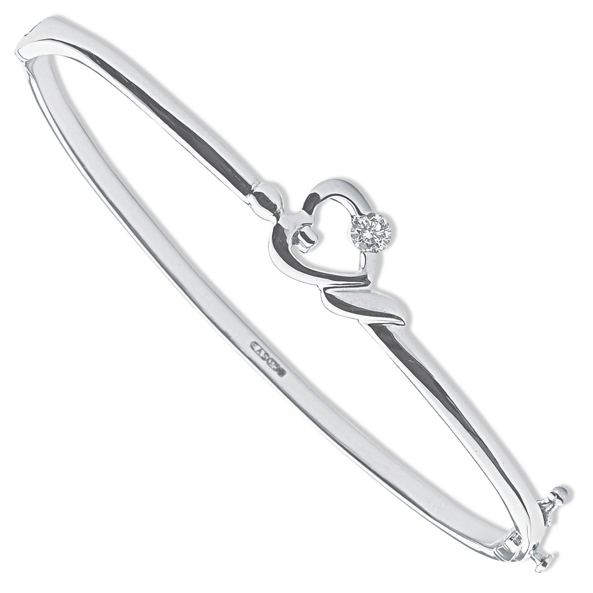 9ct White Gold 0.15ct Diamond Heart Shaped Bangle