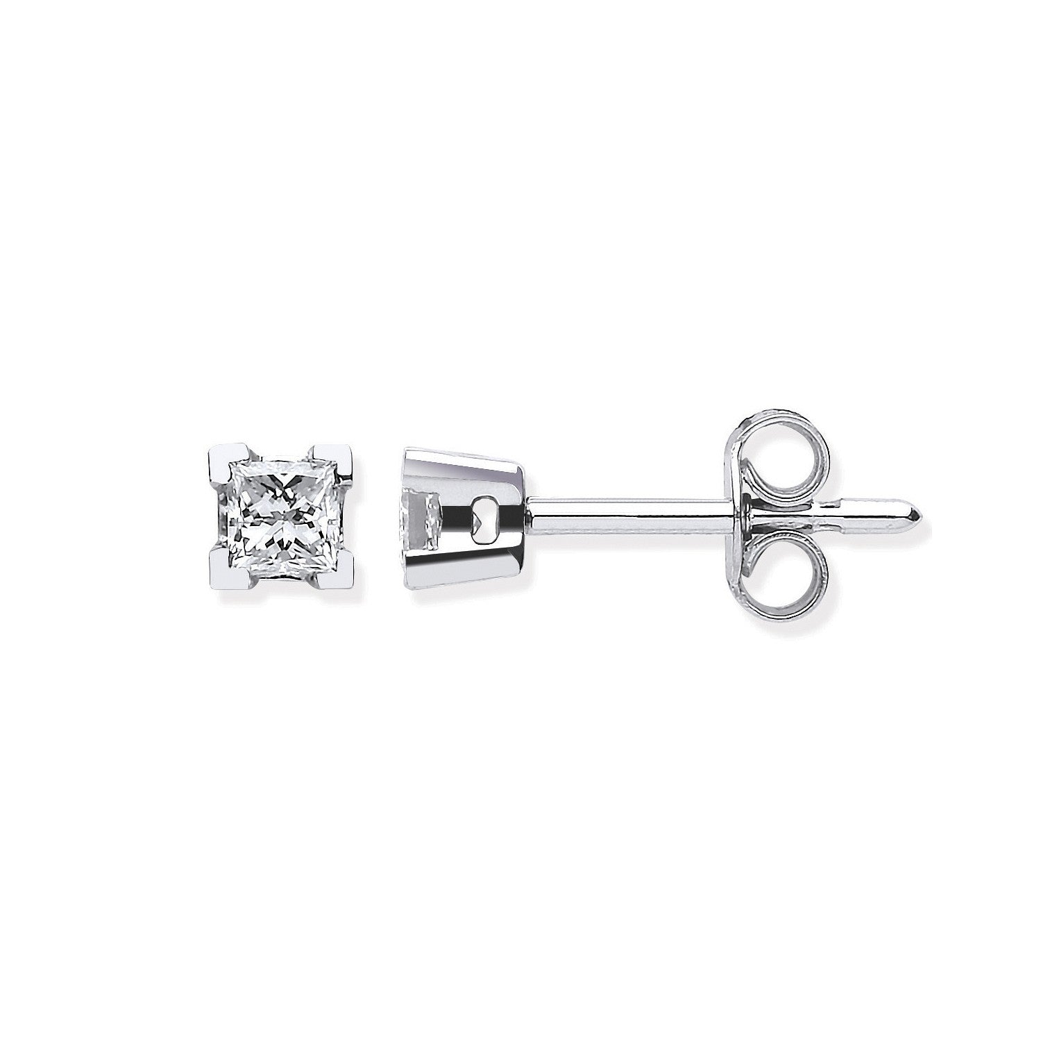 18ct White Gold 0.30ct Claw Set Princess Cut Diamond Stud Earrings