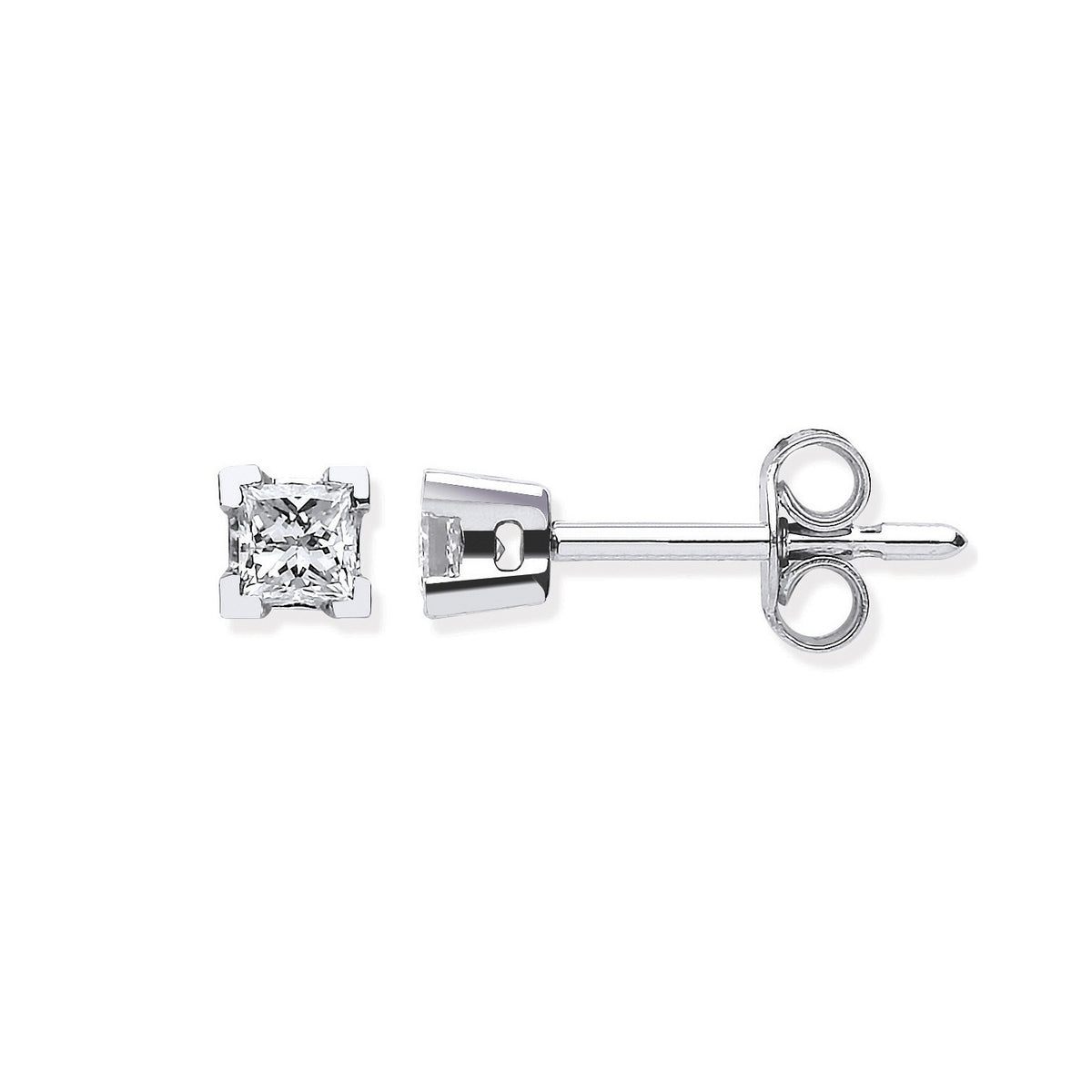 18ct White Gold 0.30ct Claw Set Princess Cut Diamond Stud Earrings