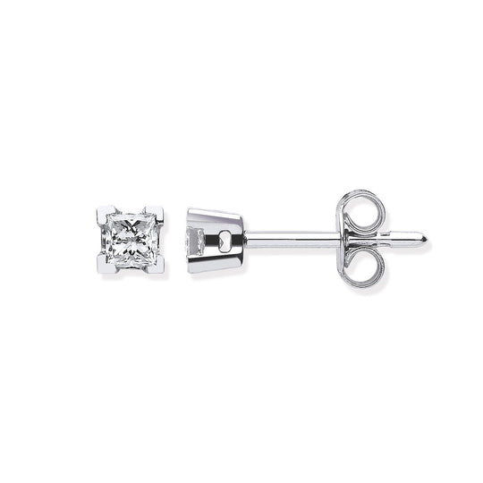 18ct White Gold 0.30ct Claw Set Princess Cut Diamond Stud Earrings