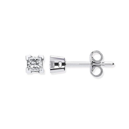 18ct White Gold 0.30ct Claw Set Princess Cut Diamond Stud Earrings