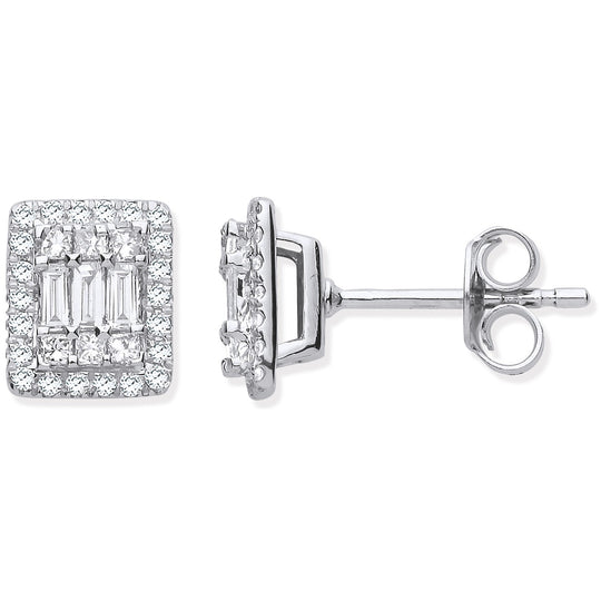 18ct White Gold Rectangular Studs Set with 0.50ctw Diamonds