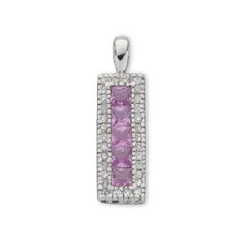 9ct White Gold Diamond &amp; Pink Sapphire Drop Pendant