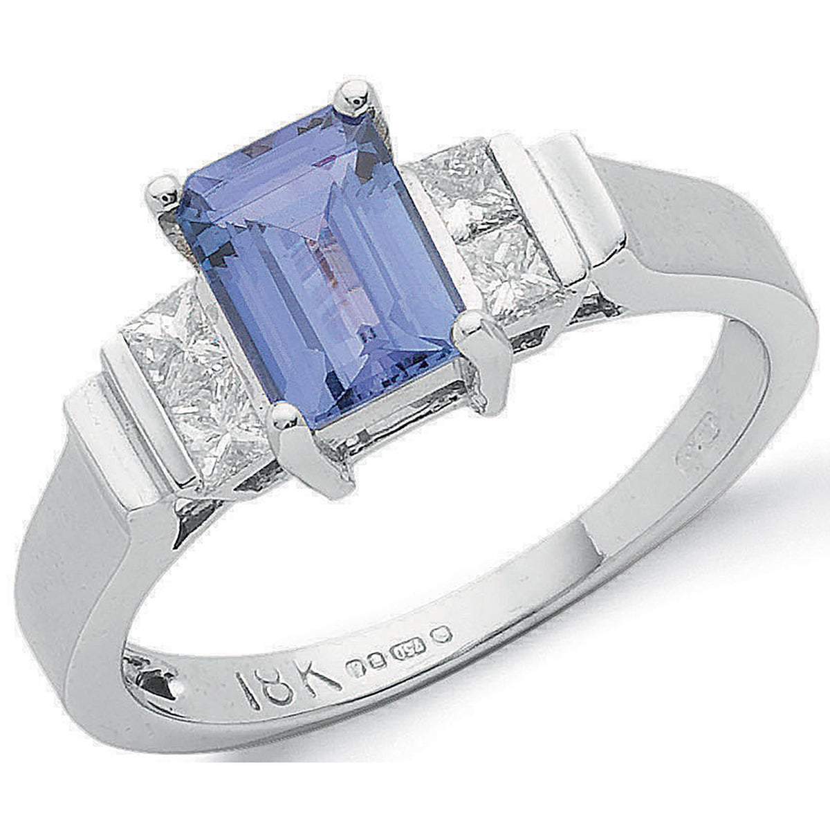 18ct White Gold 0.30ct Princess Cut Diamond &amp; 1.00ct Tanzanite Ring