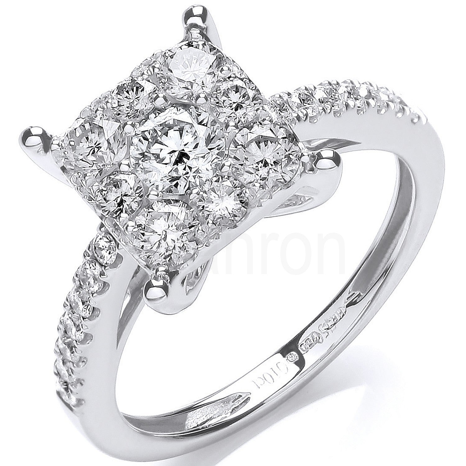18ct White Gold 1.00ct H-SI Cluster Ring