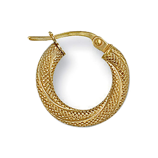 Yellow Gold 15.8mm Frosted Twisted Hoop Earrings