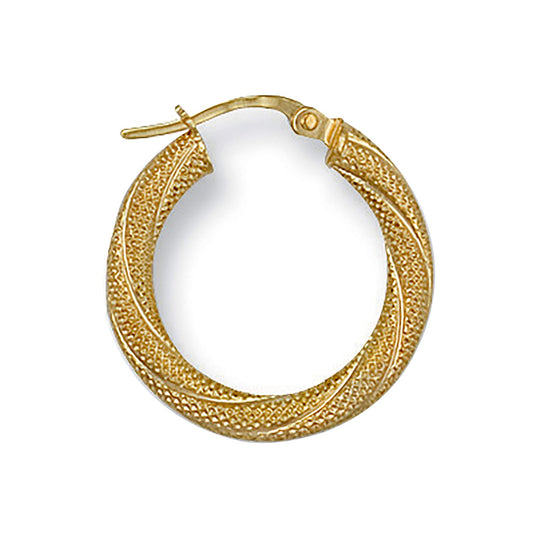 Yellow Gold 20.7mm Frosted Twisted Hoop Earrings