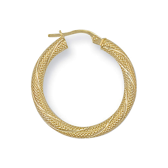 Yellow Gold 25.2mm Frosted Twisted Hoop Earrings