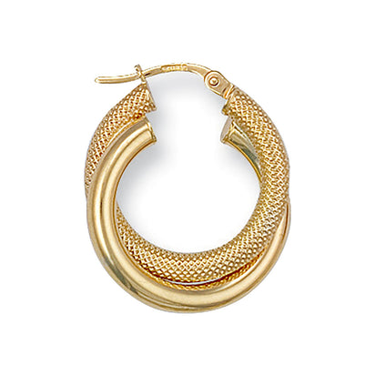 Yellow Gold 20.6mm Fancy Frosted Double Hoop Earrings
