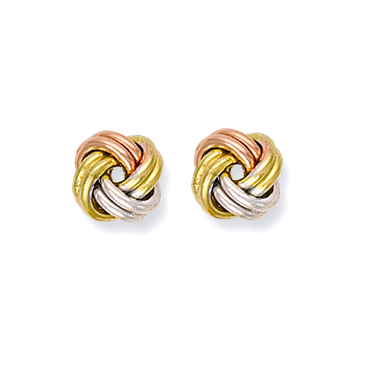 White Gold, Yellow Gold &amp; Rose Gold Knot Studs