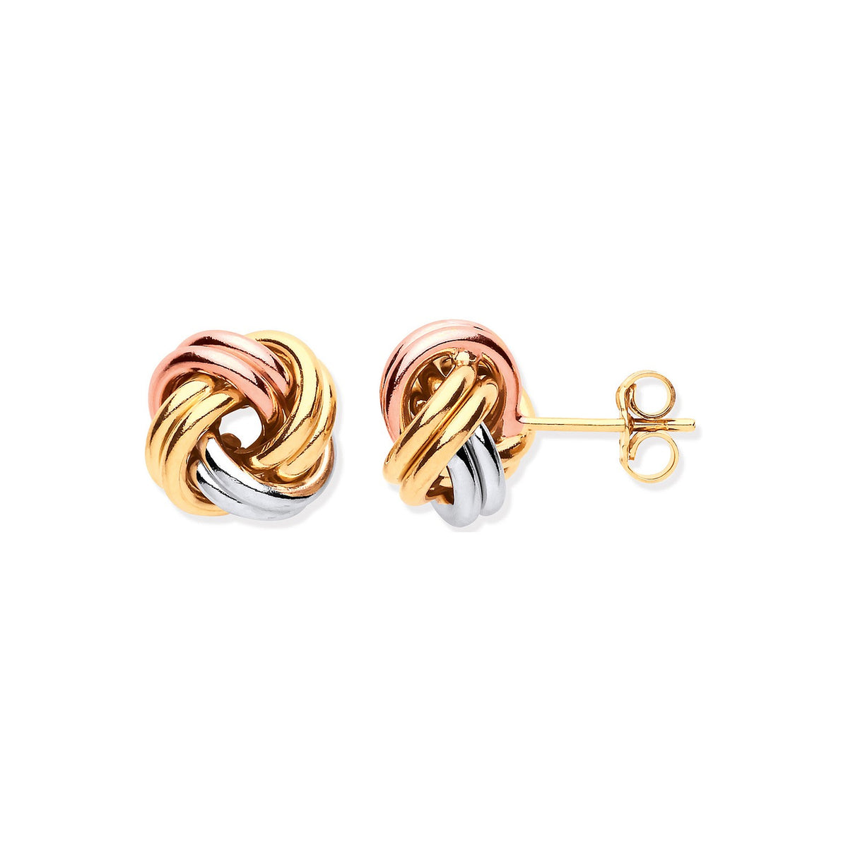 White Gold Yellow Gold &amp; Rose Gold Knot Studs
