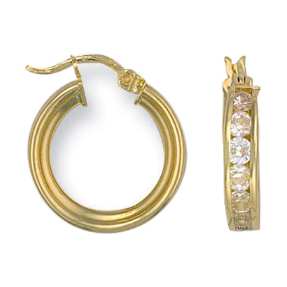 Yellow Gold Cz Hoop Earrings
