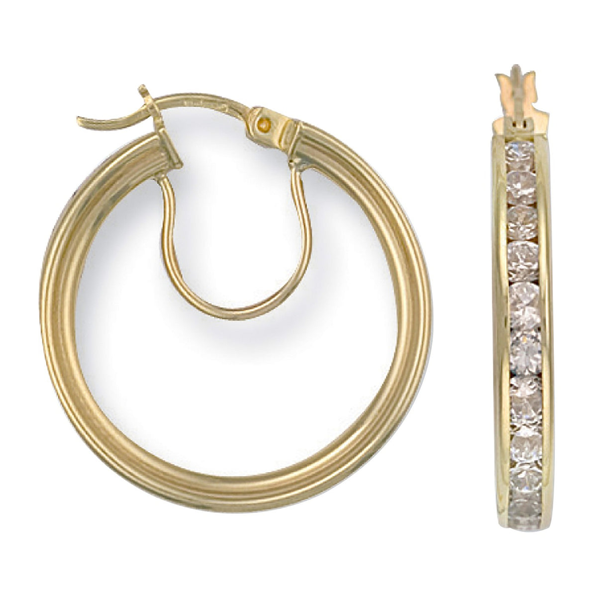 Yellow Gold Cz Hoop Earrings