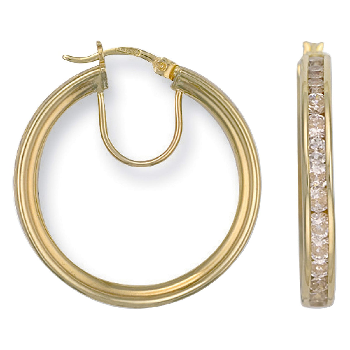 Yellow Gold Cz Hoop Earrings