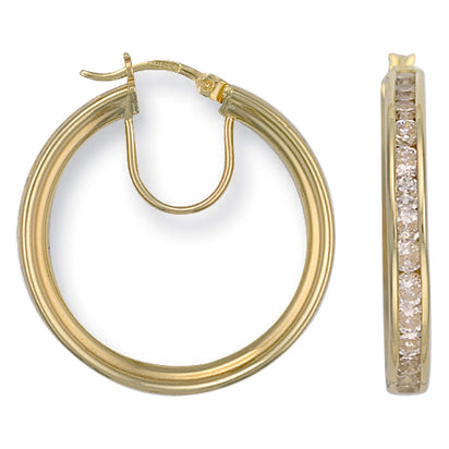 Yellow Gold Cz Hoop Earrings