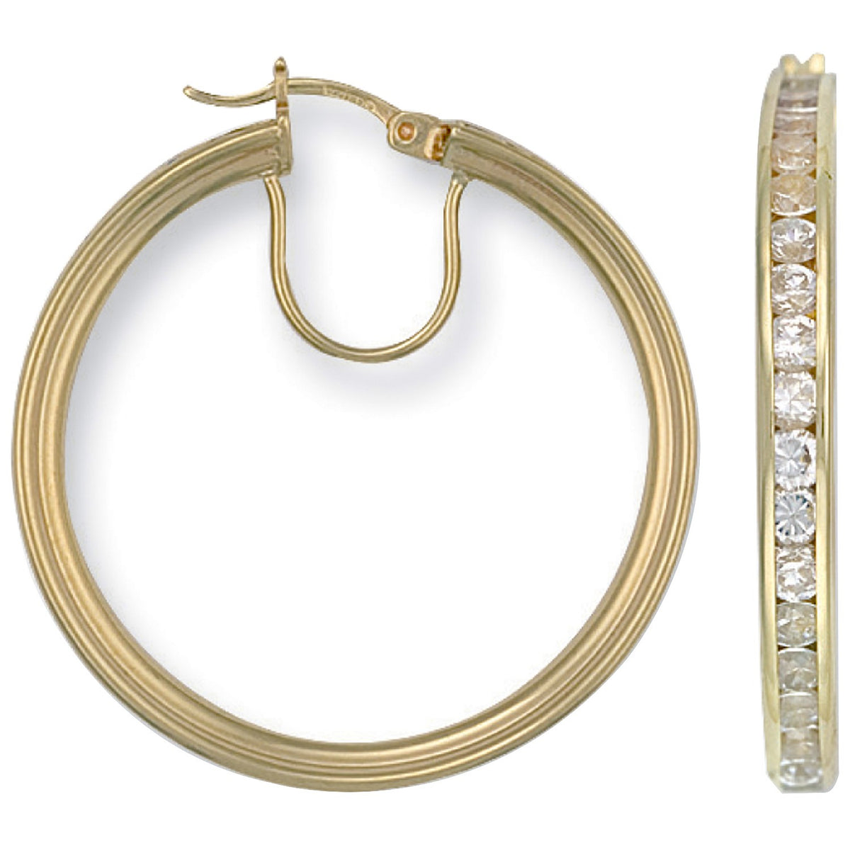 Yellow Gold Cz Hoop Earrings