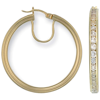 Yellow Gold Cz Hoop Earrings