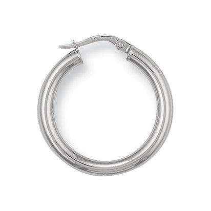 White Gold 25mm Round Tube Hoop Earrings