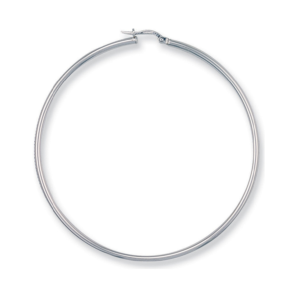White Gold 64mm Round Tube Hoop Earrings