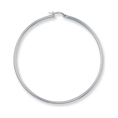 White Gold 64mm Round Tube Hoop Earrings
