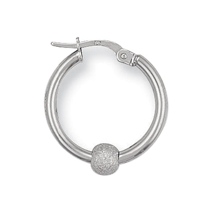 White Gold 19.6mm Glitter Ball Hoop Earrings