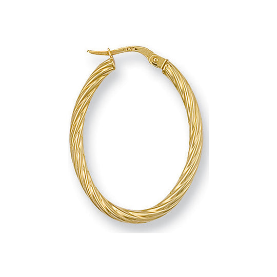 Yellow Gold Twisted Oval Hoop Earrings