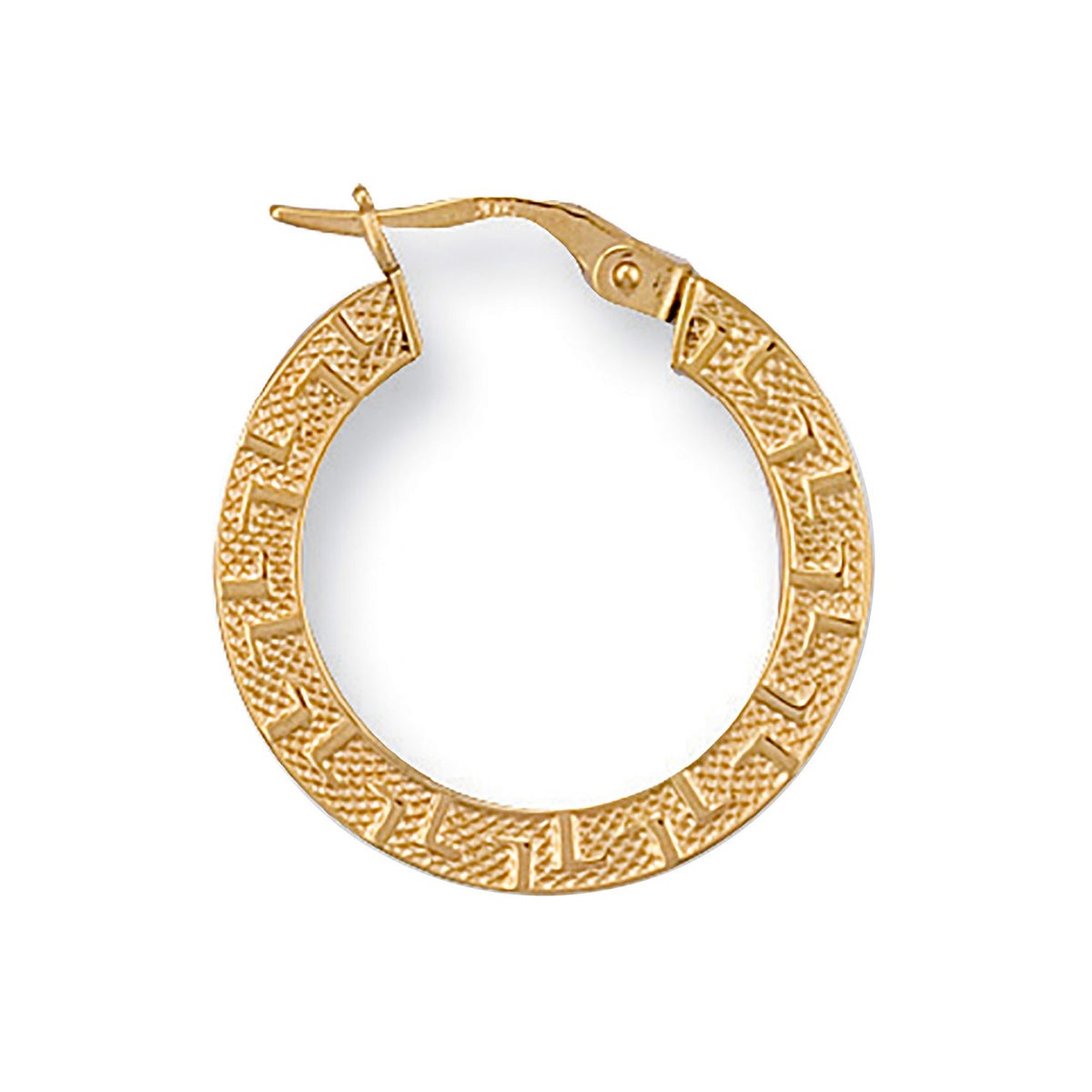 Yellow Gold 21.6mm Frosted Greek Key Hoop Earrings