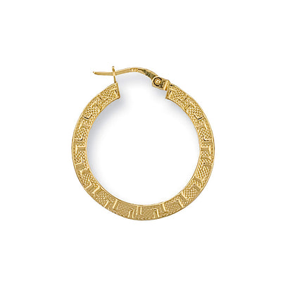 Yellow Gold 26mm Frosted Greek Key Hoop Earrings