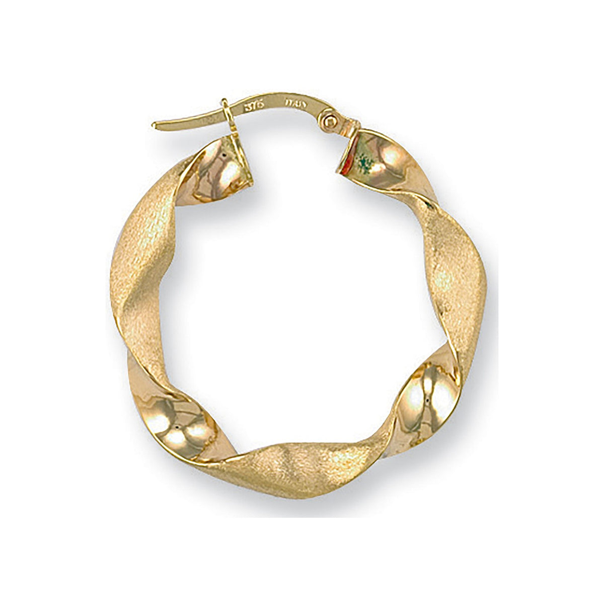 Yellow Gold 30mm Frosted Twisted Hoop Earrings