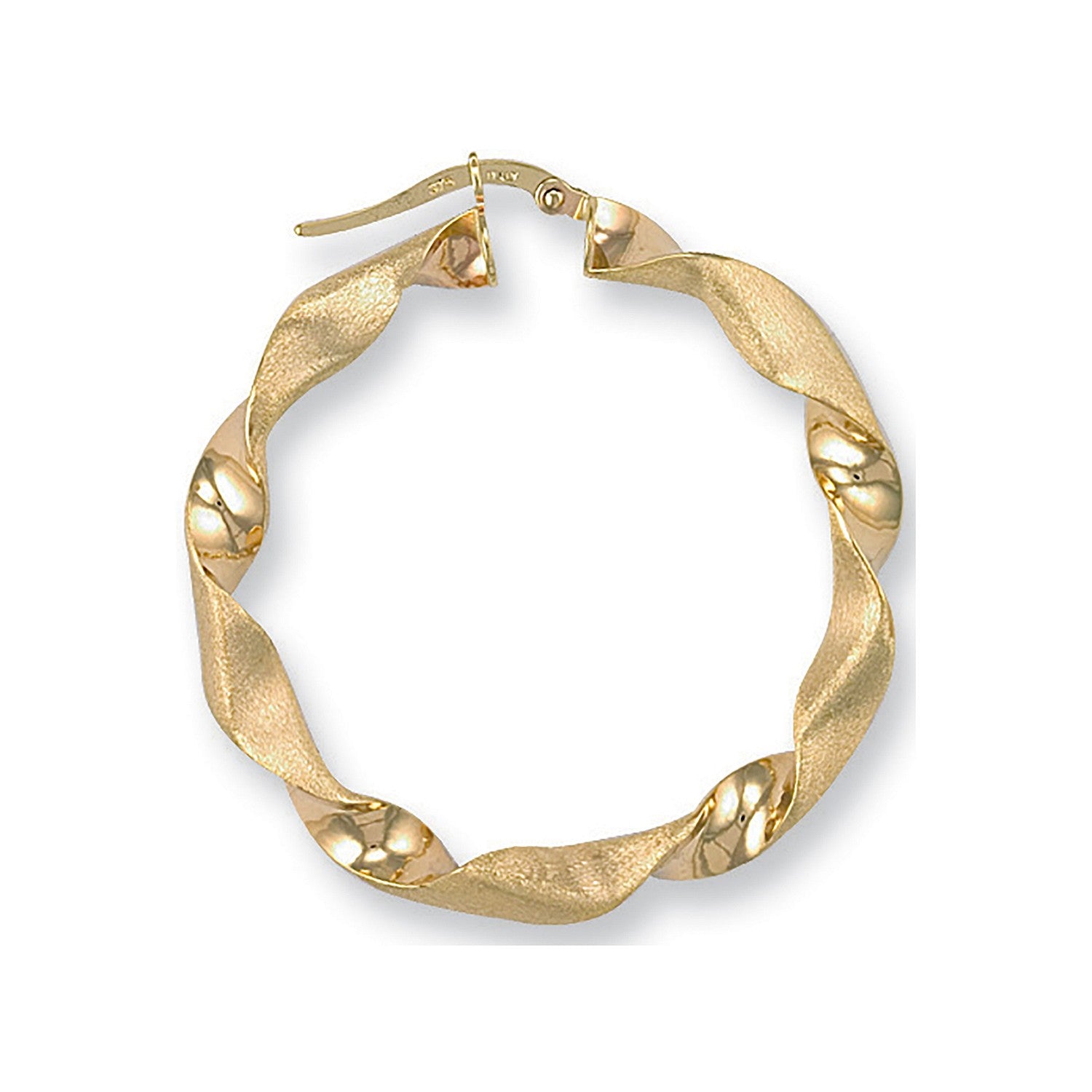 Yellow Gold Frosted Twisted Hoop Earrings