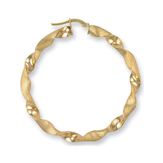 Yellow Gold Frosted Twisted Hoop Earrings