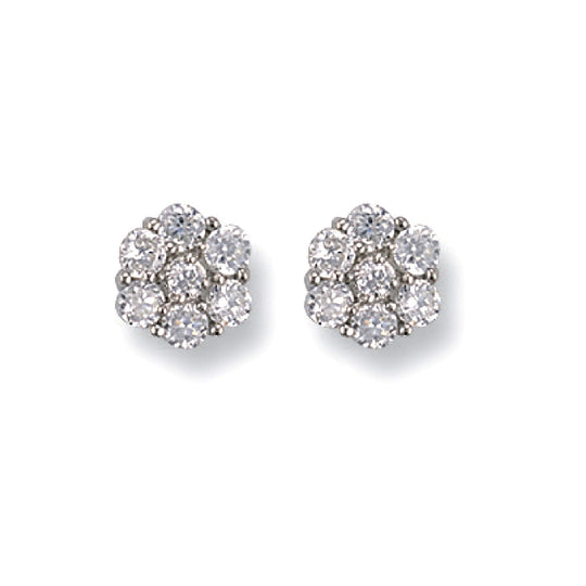 White Gold Cz Cluster Stud Earrings